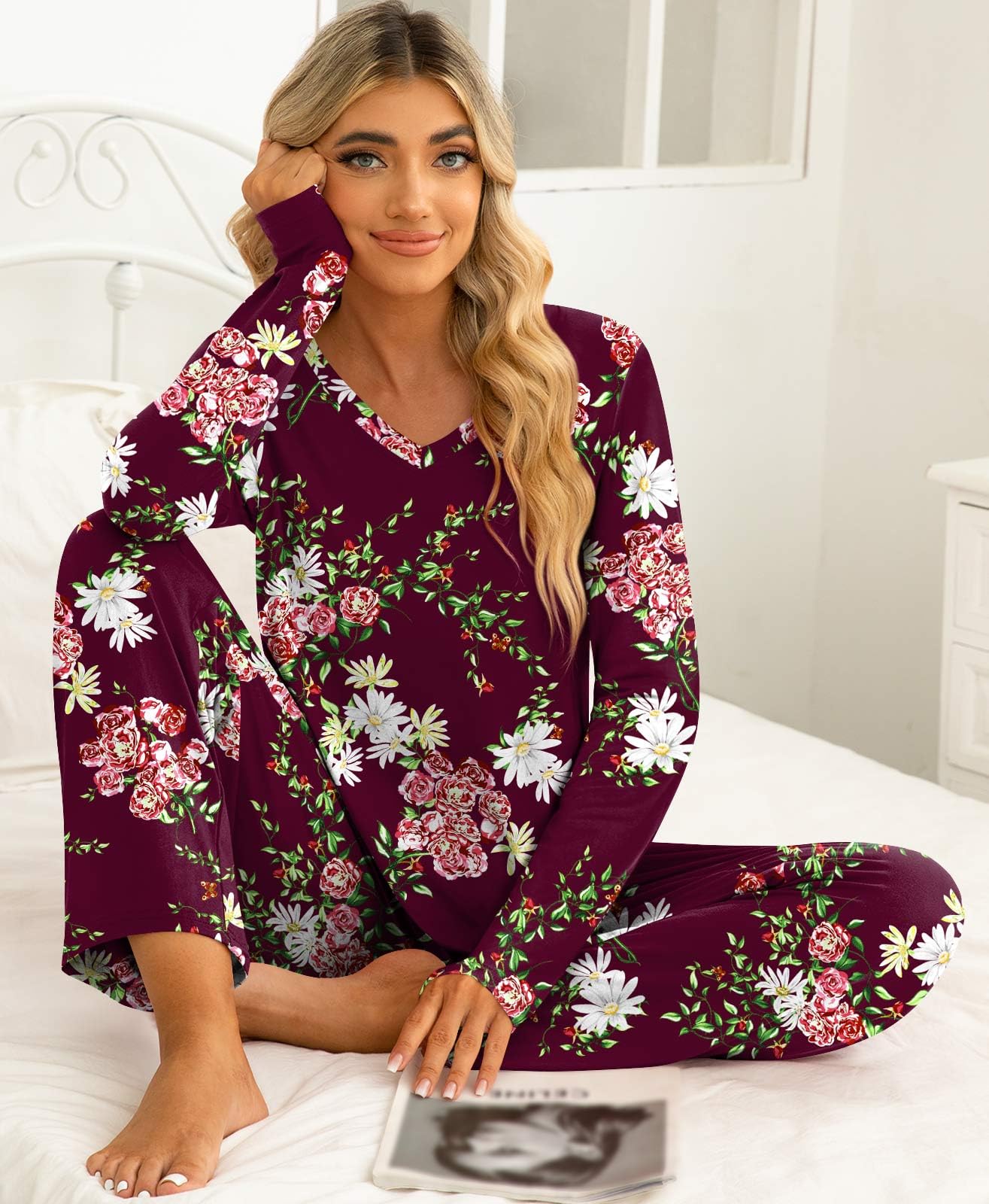 syoss 2 Piece Women's Fall Pajama Sets, Long Sleeve Lounge Sleepwear Ladies Pjs Sets with Pockets - Image 3