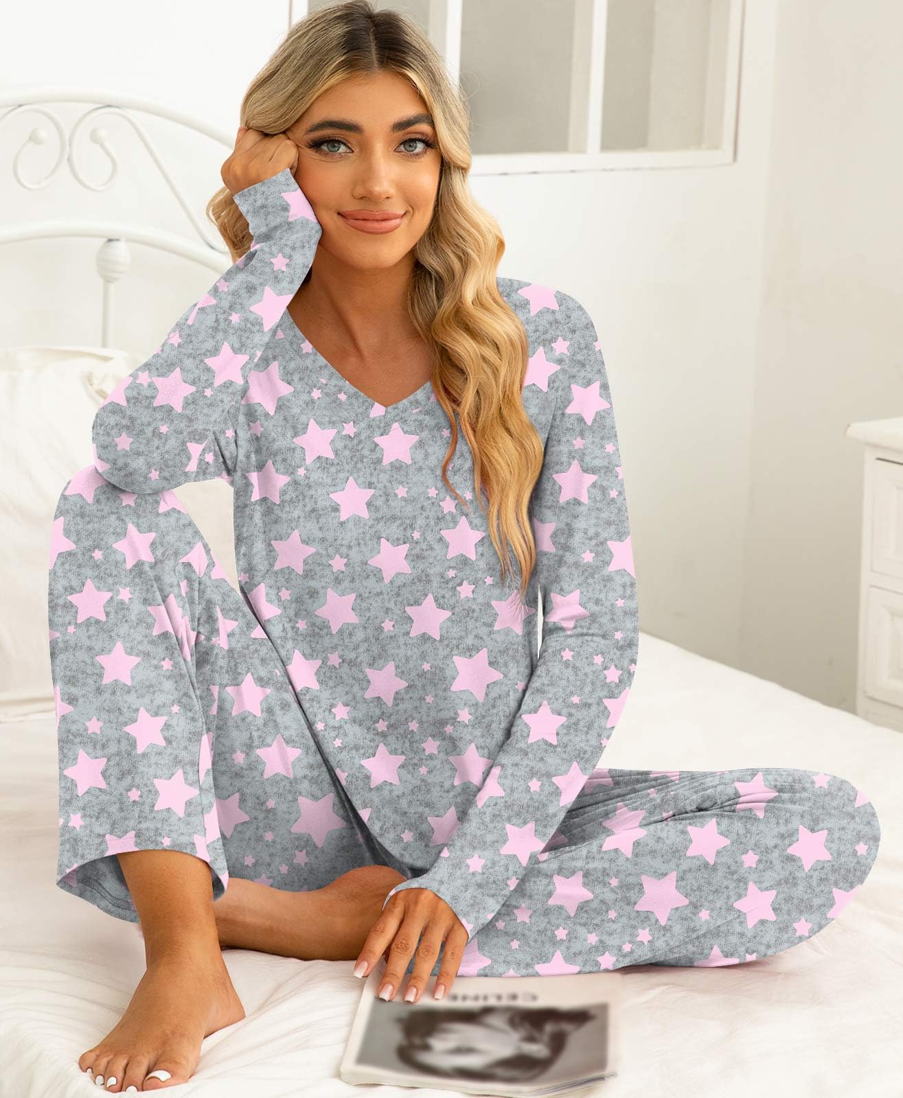 syoss 2 Piece Women's Fall Pajama Sets, Long Sleeve Lounge Sleepwear Ladies Pjs Sets with Pockets - Image 3