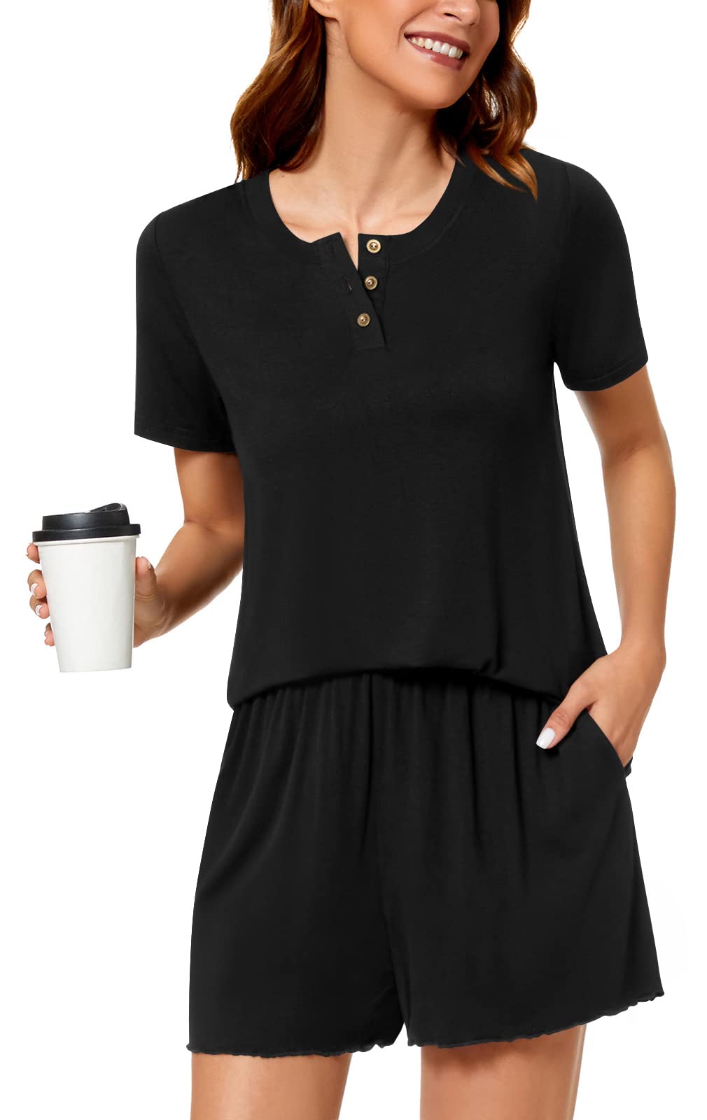 syoss Women's Pajama Sets Short Sleeve Sleepwear Soft Comfy Pj Lounge Sets - Image 3