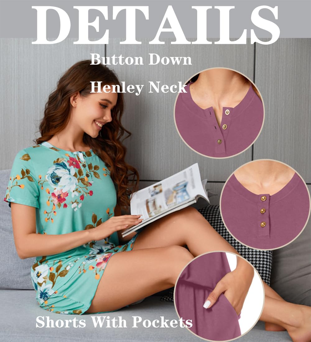 syoss Women's Pajama Sets Short Sleeve Sleepwear Soft Comfy Pj Lounge Sets - Image 5