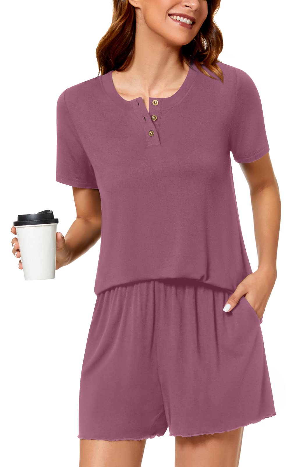 syoss Women's Pajama Sets Short Sleeve Sleepwear Soft Comfy Pj Lounge Sets - Image 3