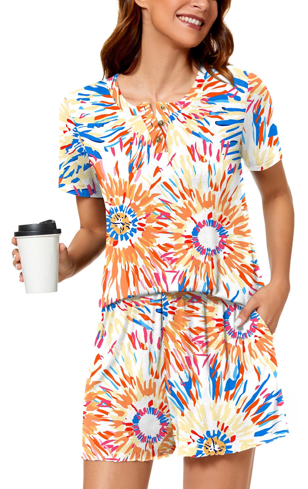 syoss Women's Pajama Sets Short Sleeve Sleepwear Soft Comfy Pj Lounge Sets - Image 3