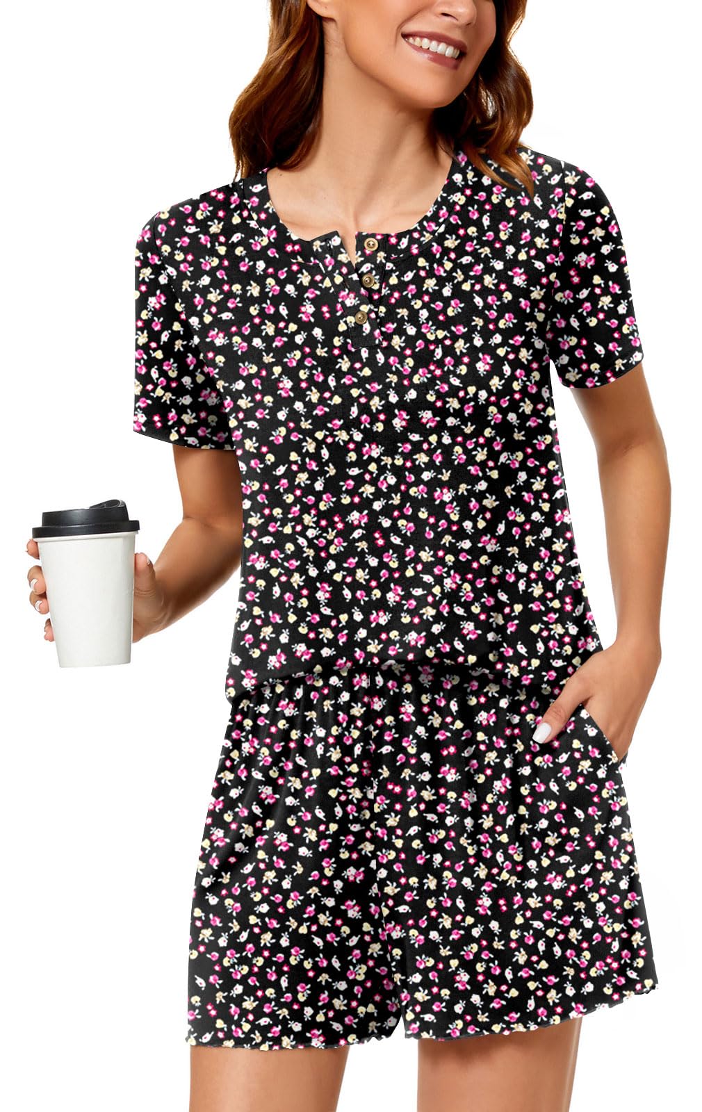 syoss Women's Pajama Sets Short Sleeve Sleepwear Soft Comfy Pj Lounge Sets - Image 3