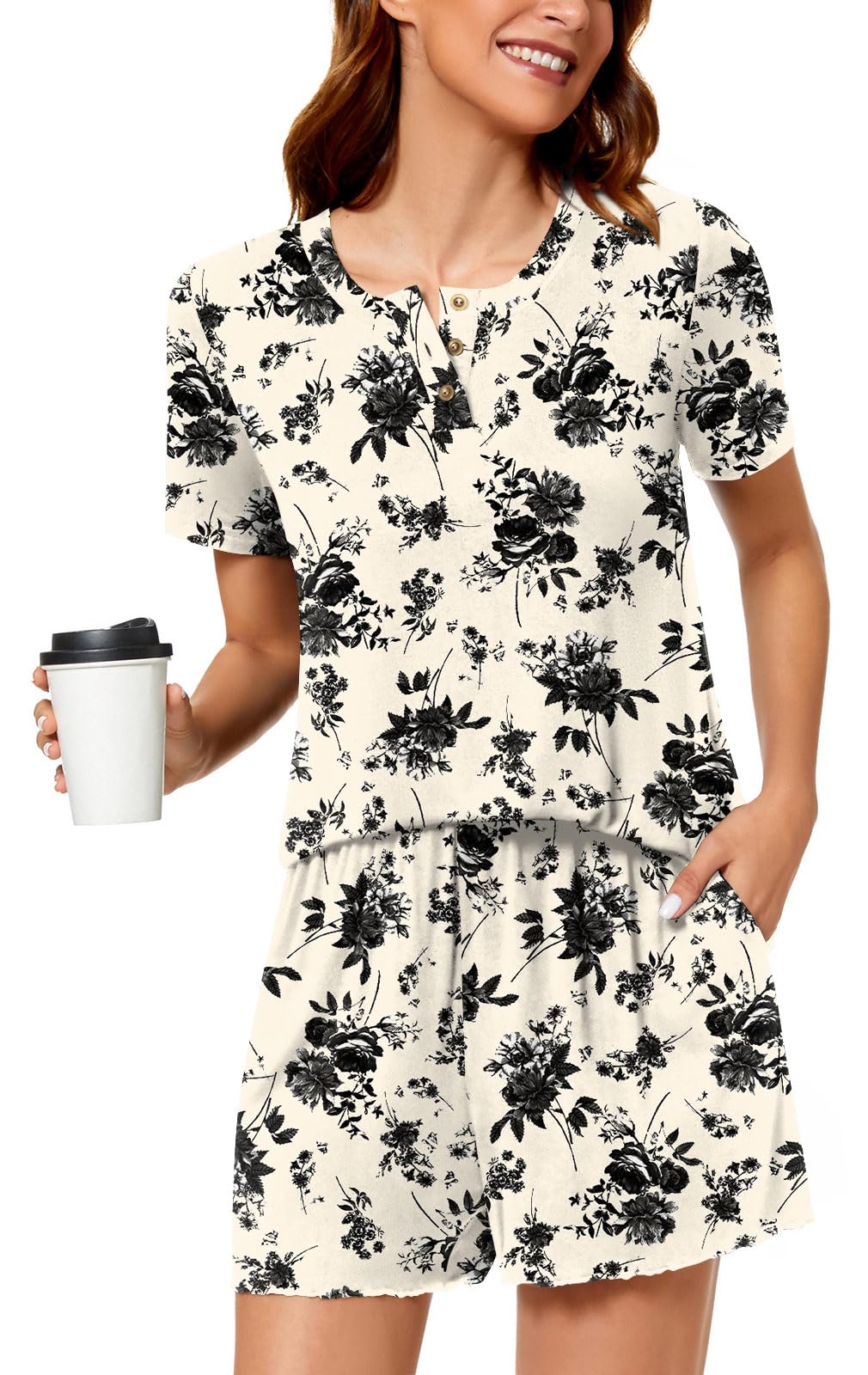 syoss Women's Pajama Sets Short Sleeve Sleepwear Soft Comfy Pj Lounge Sets - Image 3