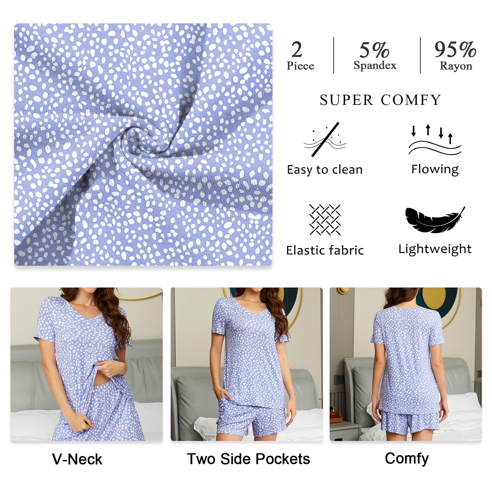 syoss Women's Summer Casual 2 Piece Pajama Sets, Loungewear Sleepwear Ladies Pjs Sets with Pockets - Image 6