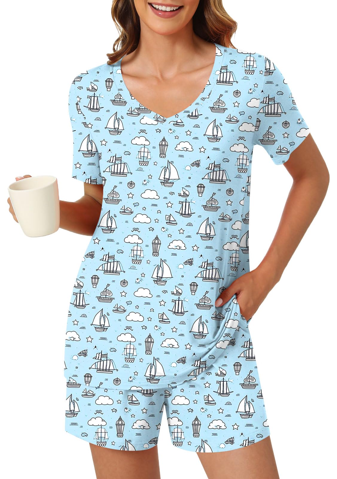 syoss Women's Summer Casual 2 Piece Pajama Sets, Loungewear Sleepwear Ladies Pjs Sets with Pockets - Image 4