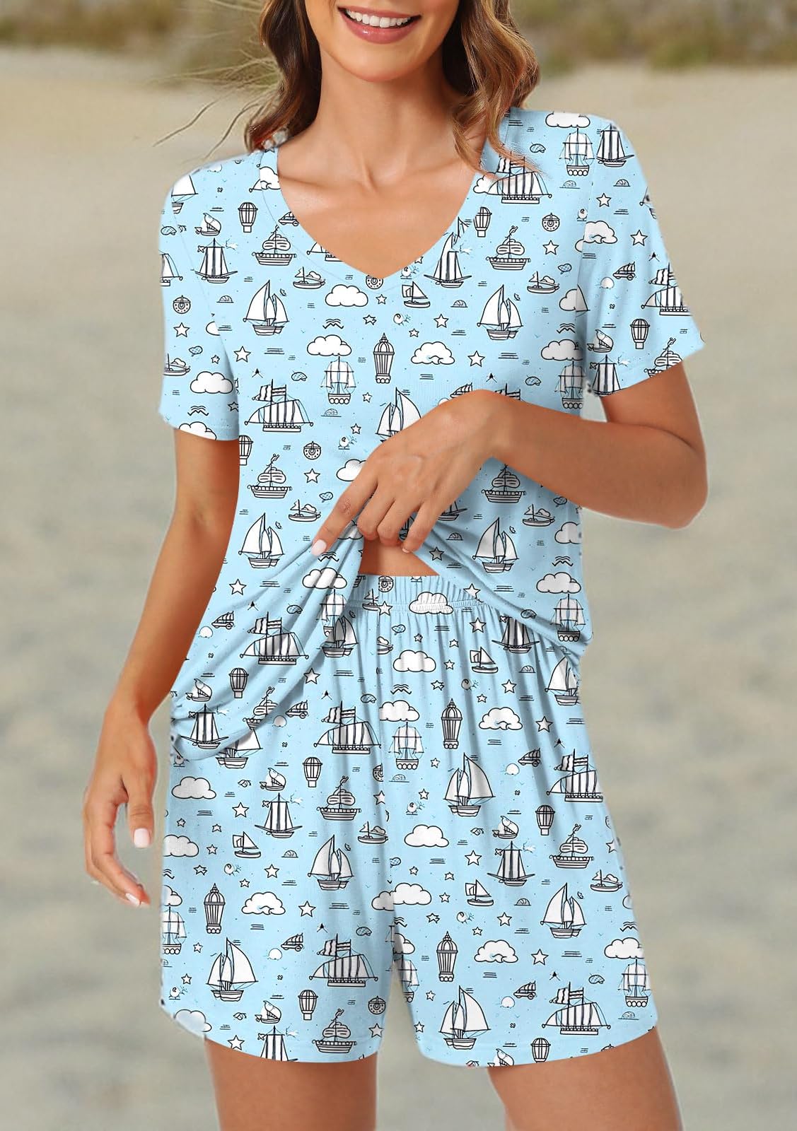 syoss Women's Summer Casual 2 Piece Pajama Sets, Loungewear Sleepwear Ladies Pjs Sets with Pockets - Image 7