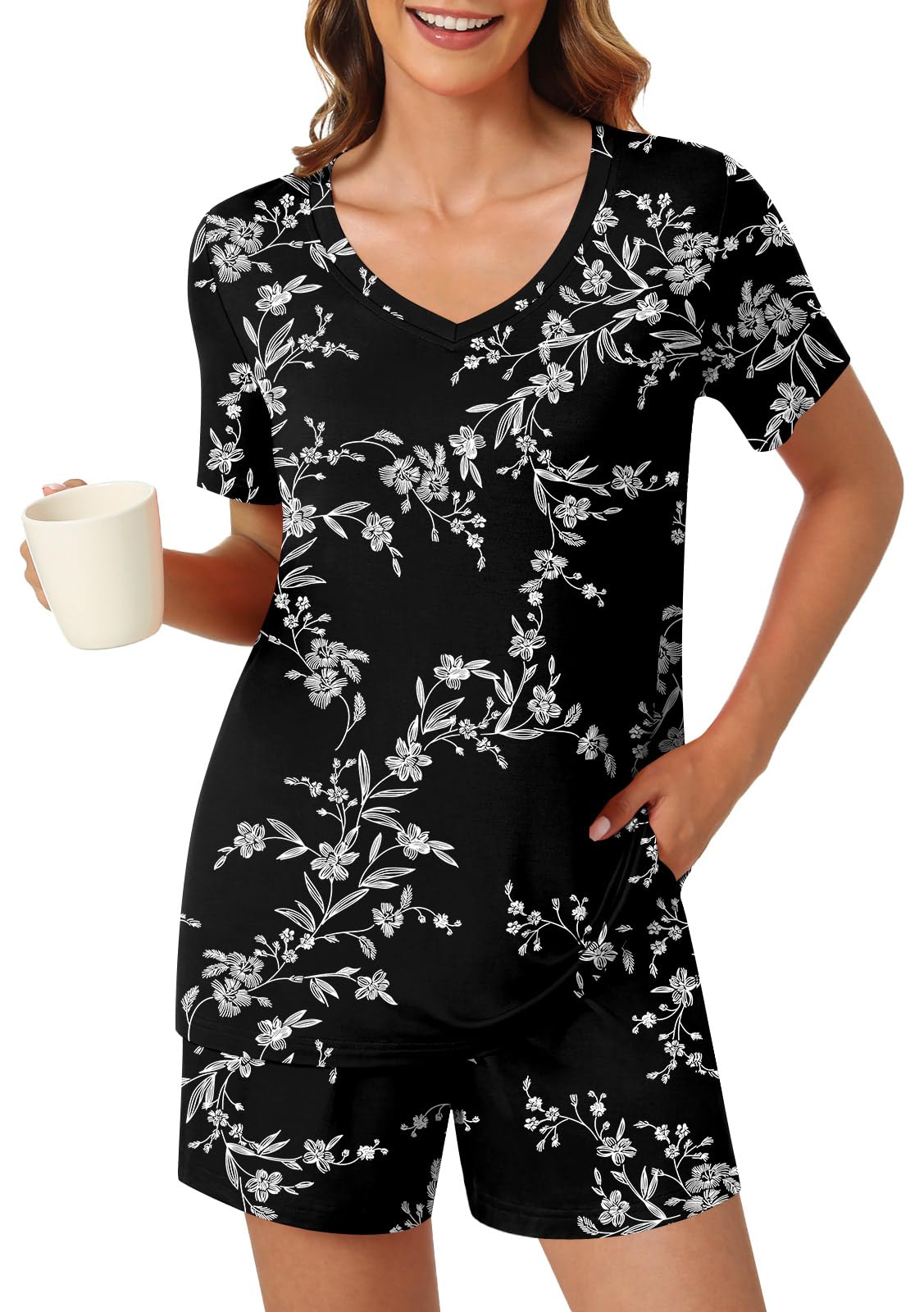 syoss Women's Summer Casual 2 Piece Pajama Sets, Loungewear Sleepwear Ladies Pjs Sets with Pockets - Image 4