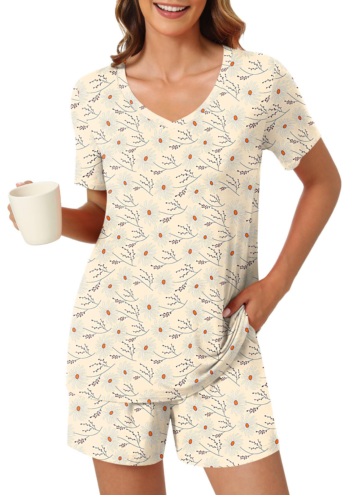 syoss Women's Summer Casual 2 Piece Pajama Sets, Loungewear Sleepwear Ladies Pjs Sets with Pockets - Image 4