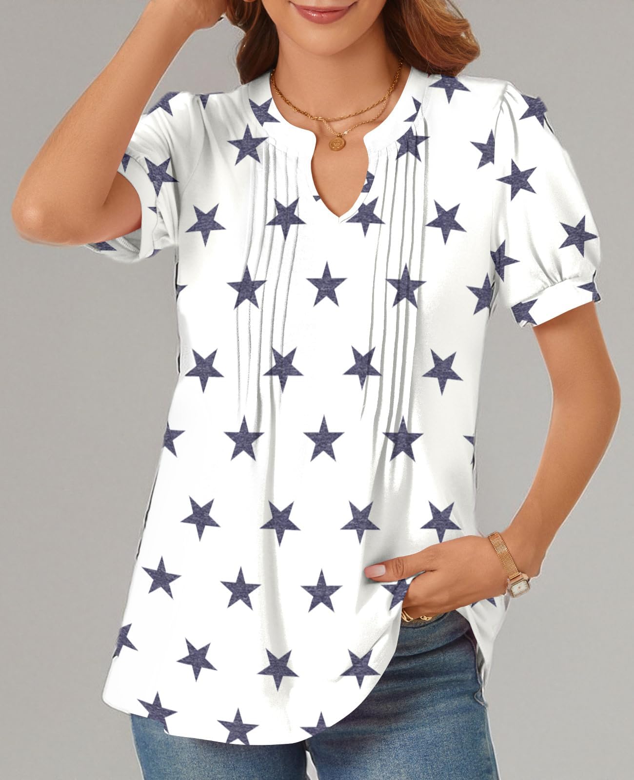 syoss Women's Summer Tops 2026 Puff Short Sleeve Dressy Casual ladies Blouses Elbow Length Sleeve - Image 5