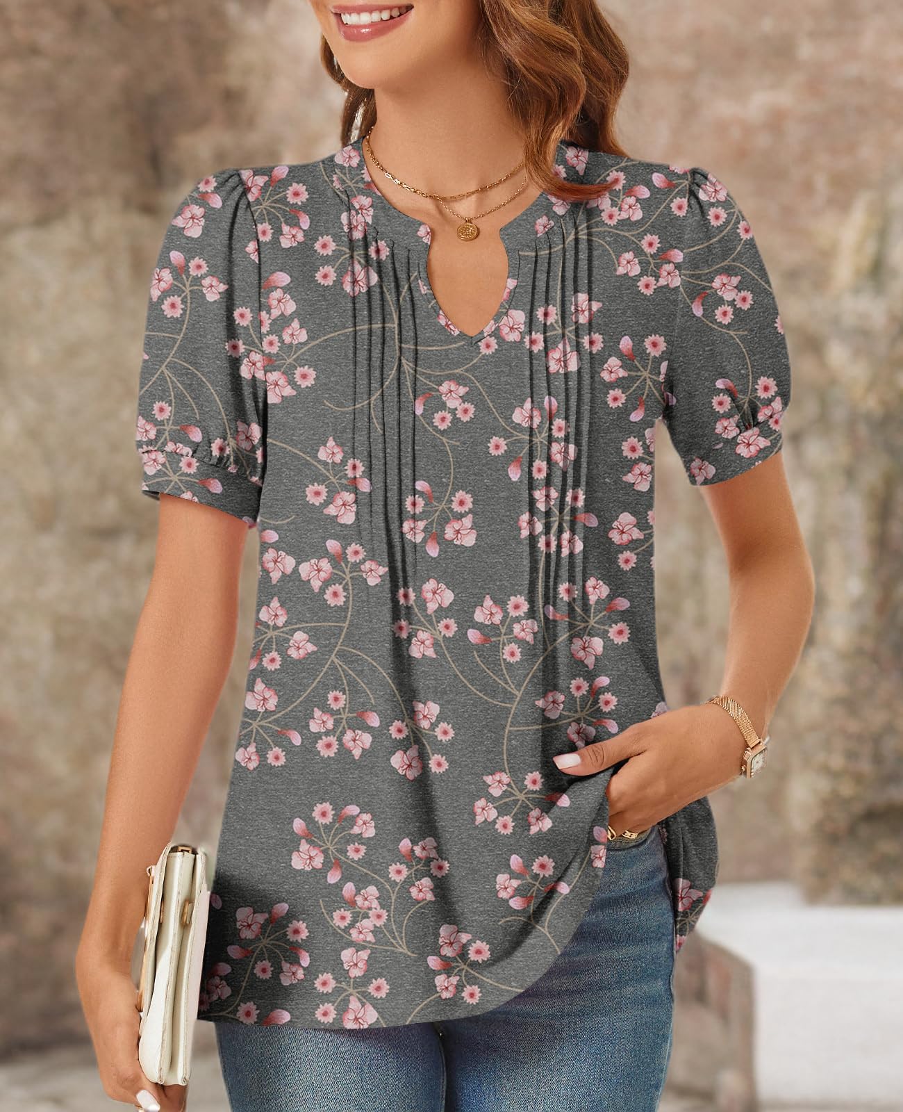 syoss Women's Summer Tops 2026 Puff Short Sleeve Dressy Casual ladies Blouses Elbow Length Sleeve - Image 5