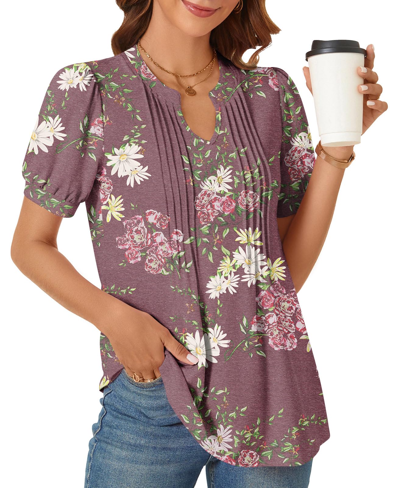 syoss Women's Summer Tops 2026 Puff Short Sleeve Dressy Casual ladies Blouses Elbow Length Sleeve - Image 3