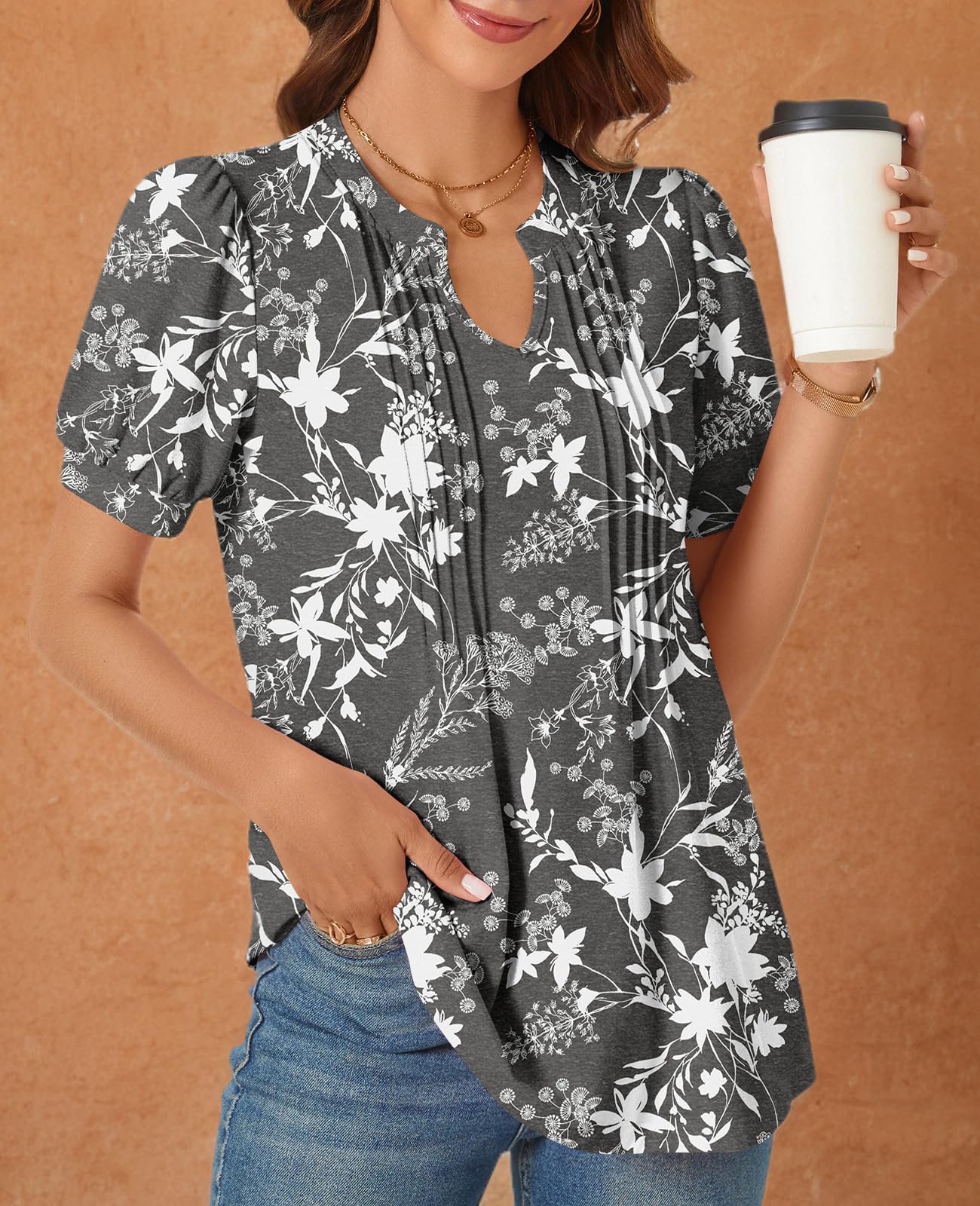 syoss Women's Summer Tops 2026 Puff Short Sleeve Dressy Casual ladies Blouses Elbow Length Sleeve - Image 5