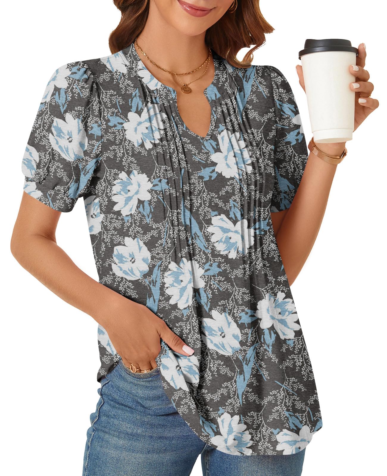 syoss Women's Summer Tops 2026 Puff Short Sleeve Dressy Casual ladies Blouses Elbow Length Sleeve - Image 3