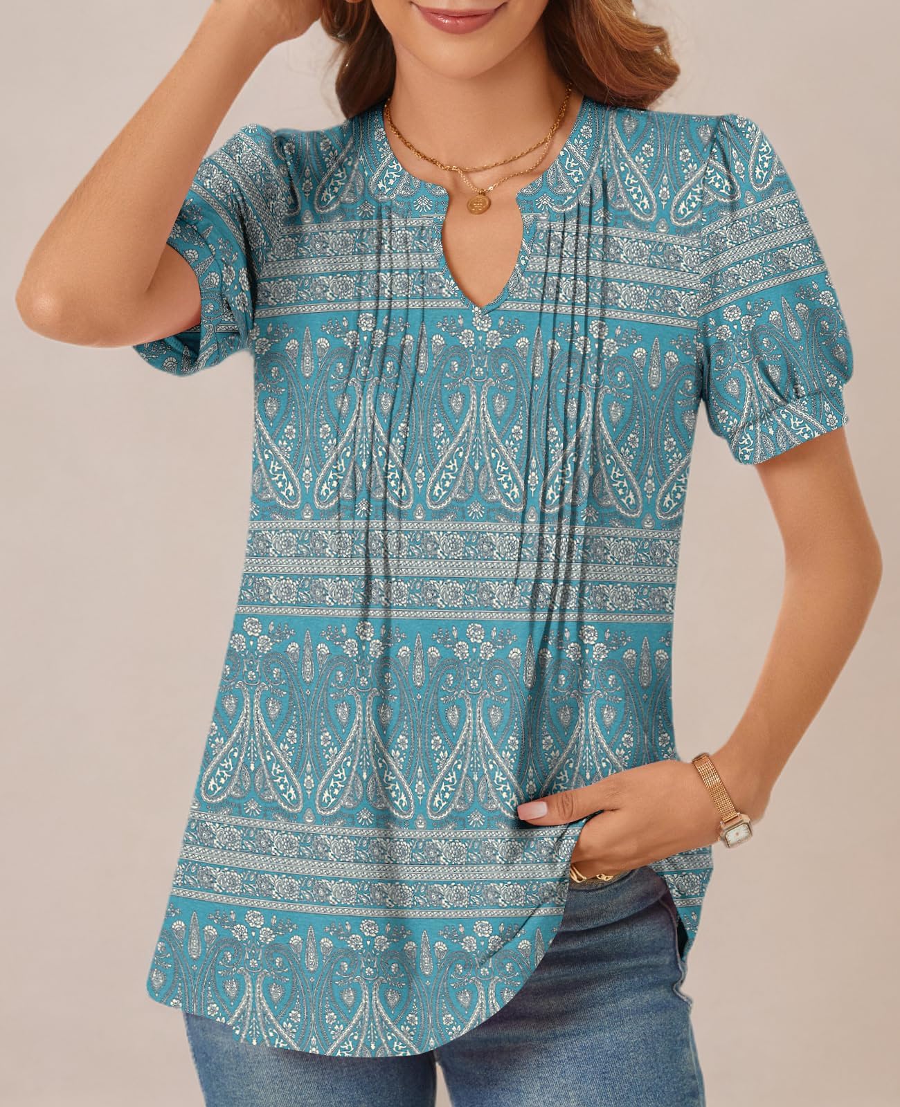 syoss Women's Summer Tops 2026 Puff Short Sleeve Dressy Casual ladies Blouses Elbow Length Sleeve - Image 5