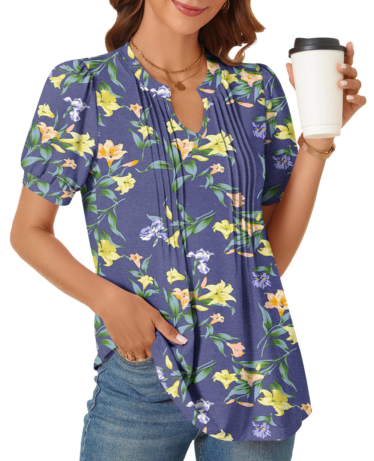 syoss Women's Summer Tops 2026 Puff Short Sleeve Dressy Casual ladies Blouses Elbow Length Sleeve - Image 3