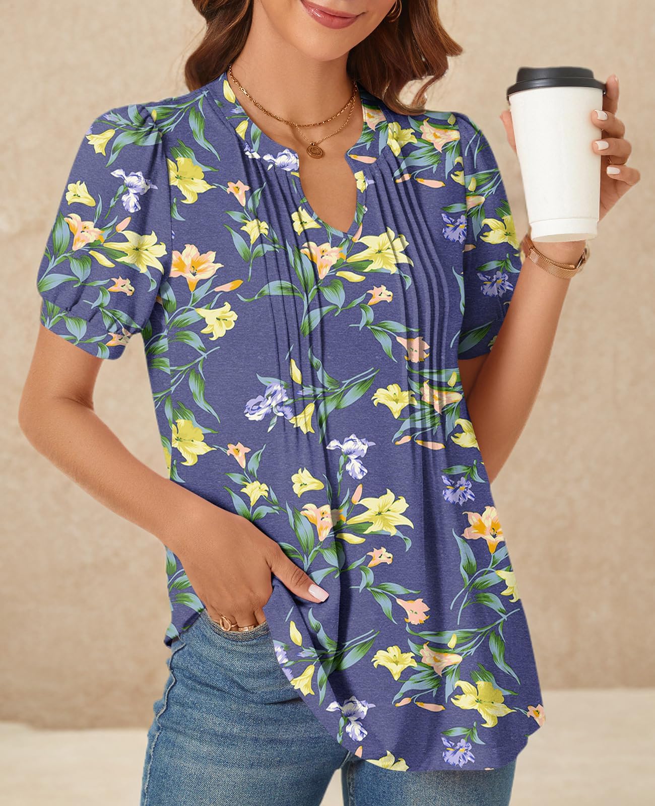 syoss Women's Summer Tops 2026 Puff Short Sleeve Dressy Casual ladies Blouses Elbow Length Sleeve - Image 5