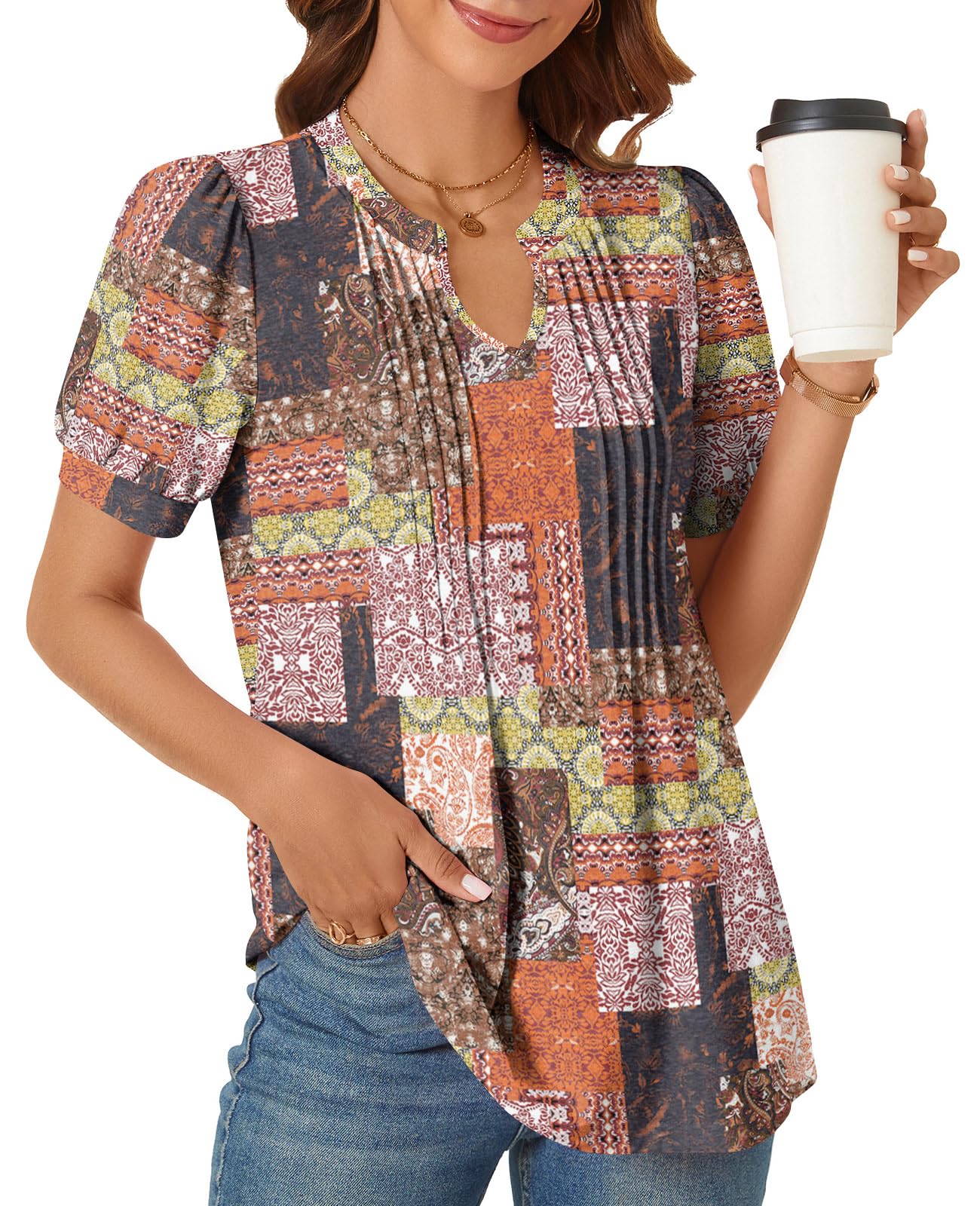 syoss Women's Summer Tops 2026 Puff Short Sleeve Dressy Casual ladies Blouses Elbow Length Sleeve - Image 3