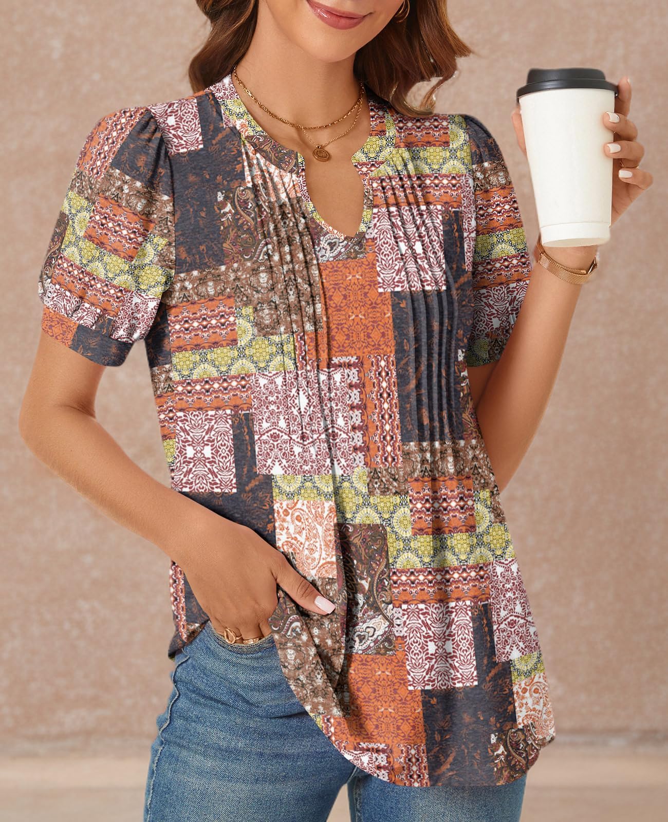 syoss Women's Summer Tops 2026 Puff Short Sleeve Dressy Casual ladies Blouses Elbow Length Sleeve - Image 5