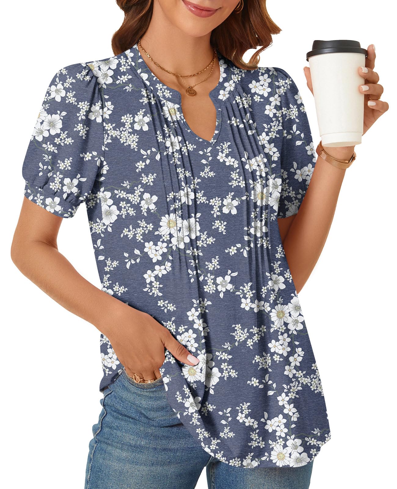 syoss Women's Summer Tops 2026 Puff Short Sleeve Dressy Casual ladies Blouses Elbow Length Sleeve - Image 3