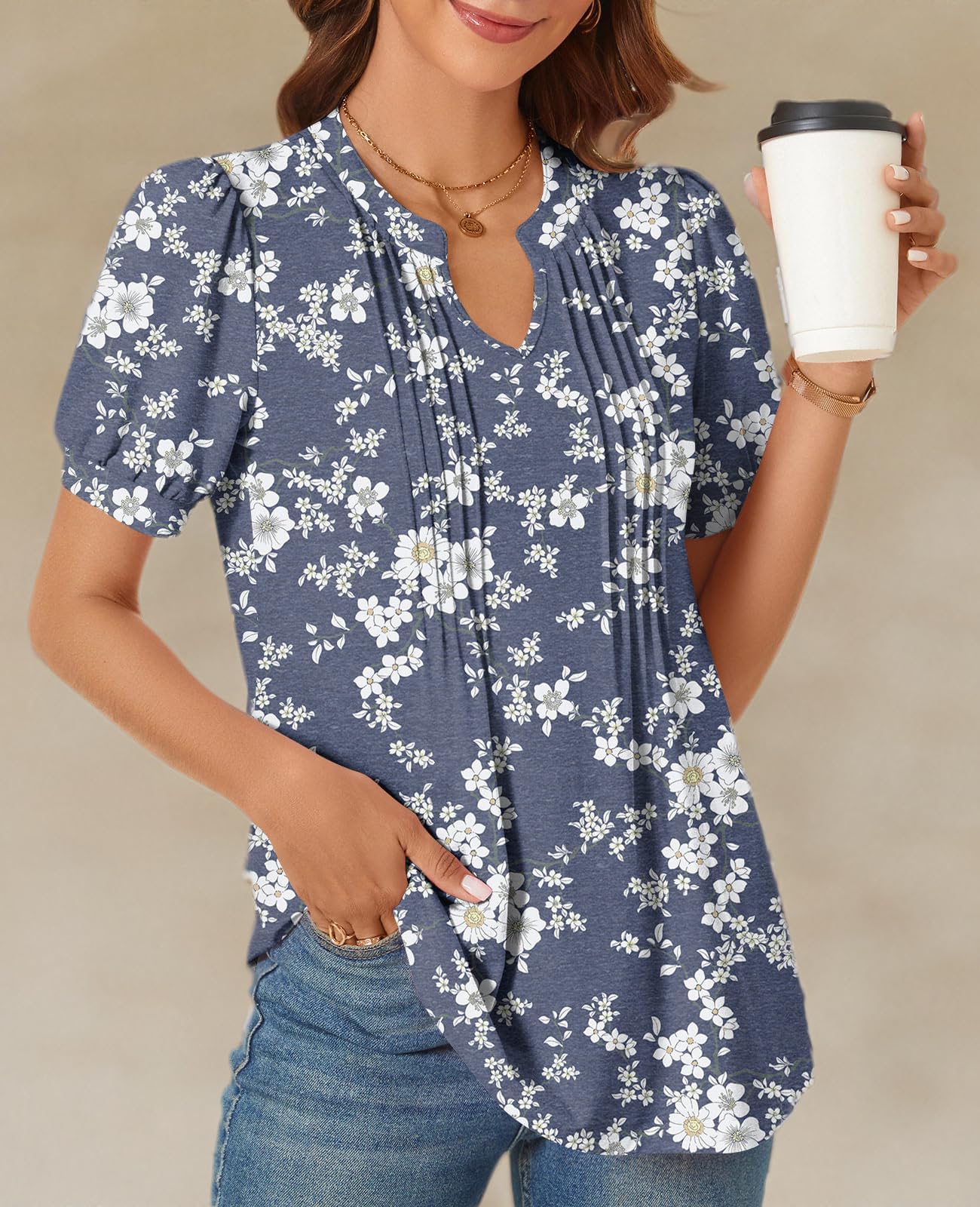 syoss Women's Summer Tops 2026 Puff Short Sleeve Dressy Casual ladies Blouses Elbow Length Sleeve - Image 5