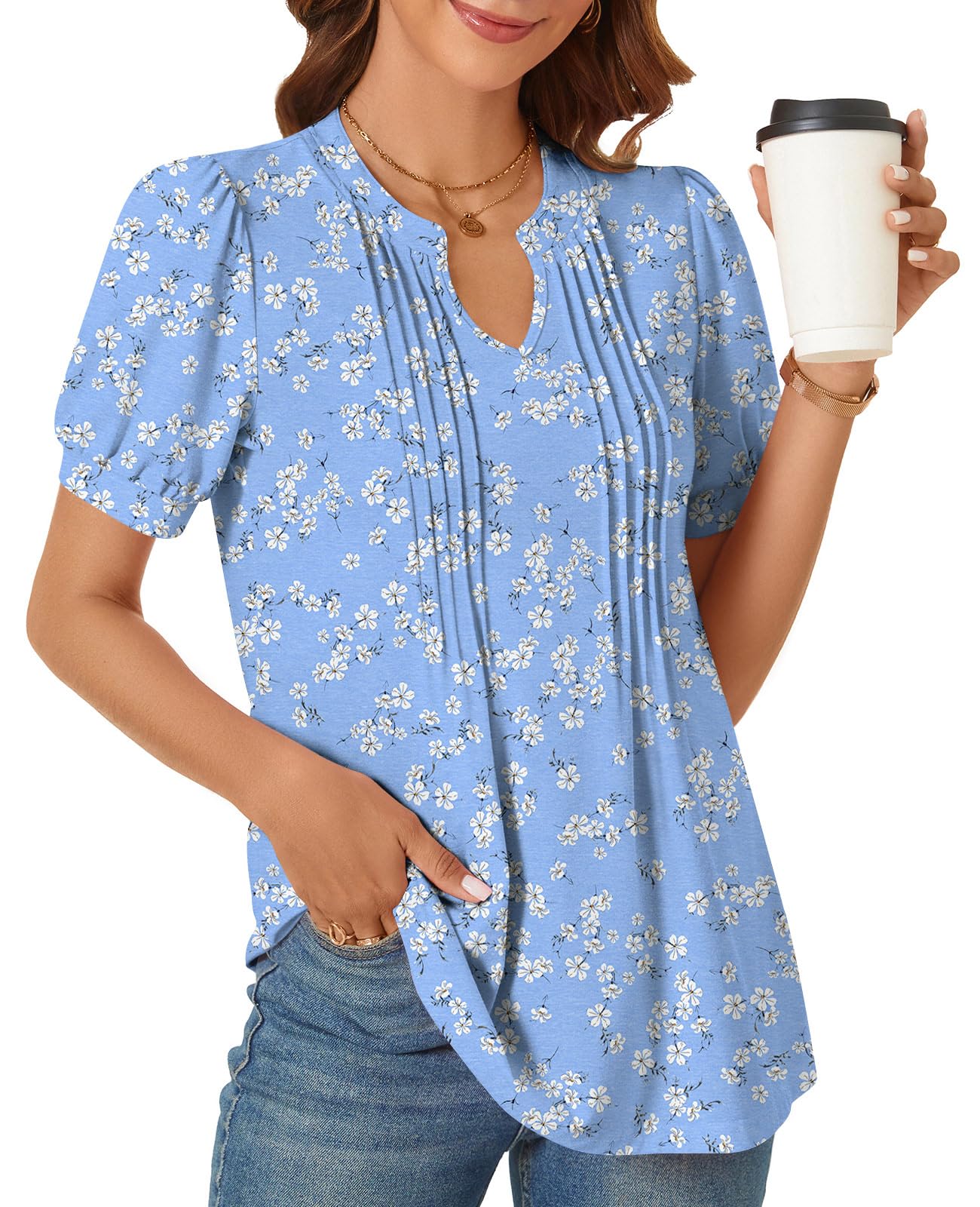 syoss Women's Summer Tops 2026 Puff Short Sleeve Dressy Casual ladies Blouses Elbow Length Sleeve - Image 3