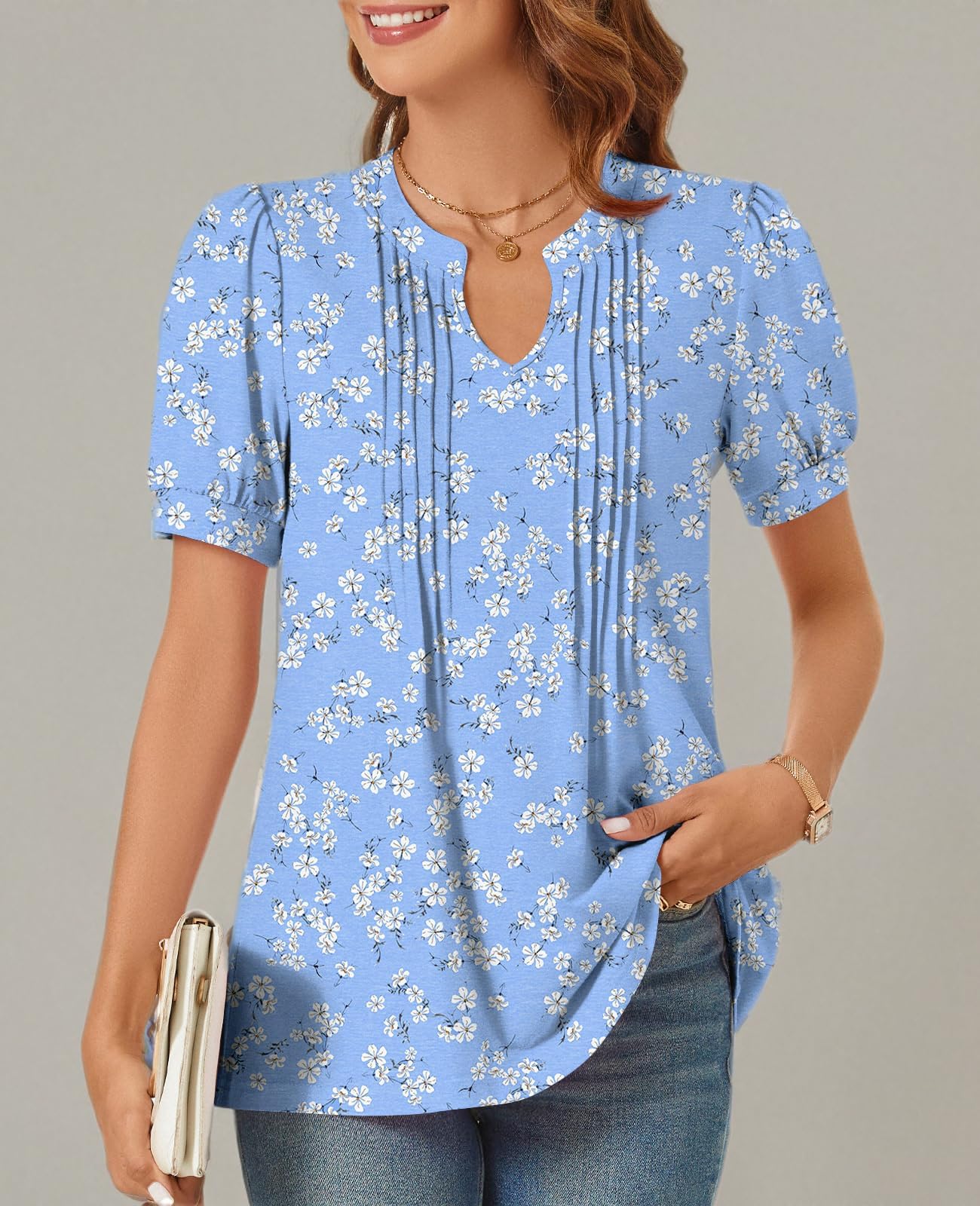 syoss Women's Summer Tops 2026 Puff Short Sleeve Dressy Casual ladies Blouses Elbow Length Sleeve - Image 5