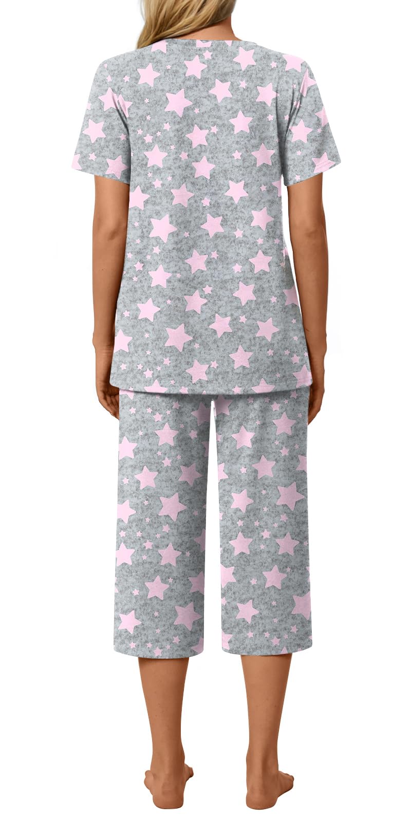 syoss Womens Pajamas Set 2 Piece Pj Sets Summer Loungewear Soft Capri Sleepwear With Pockets - Image 3