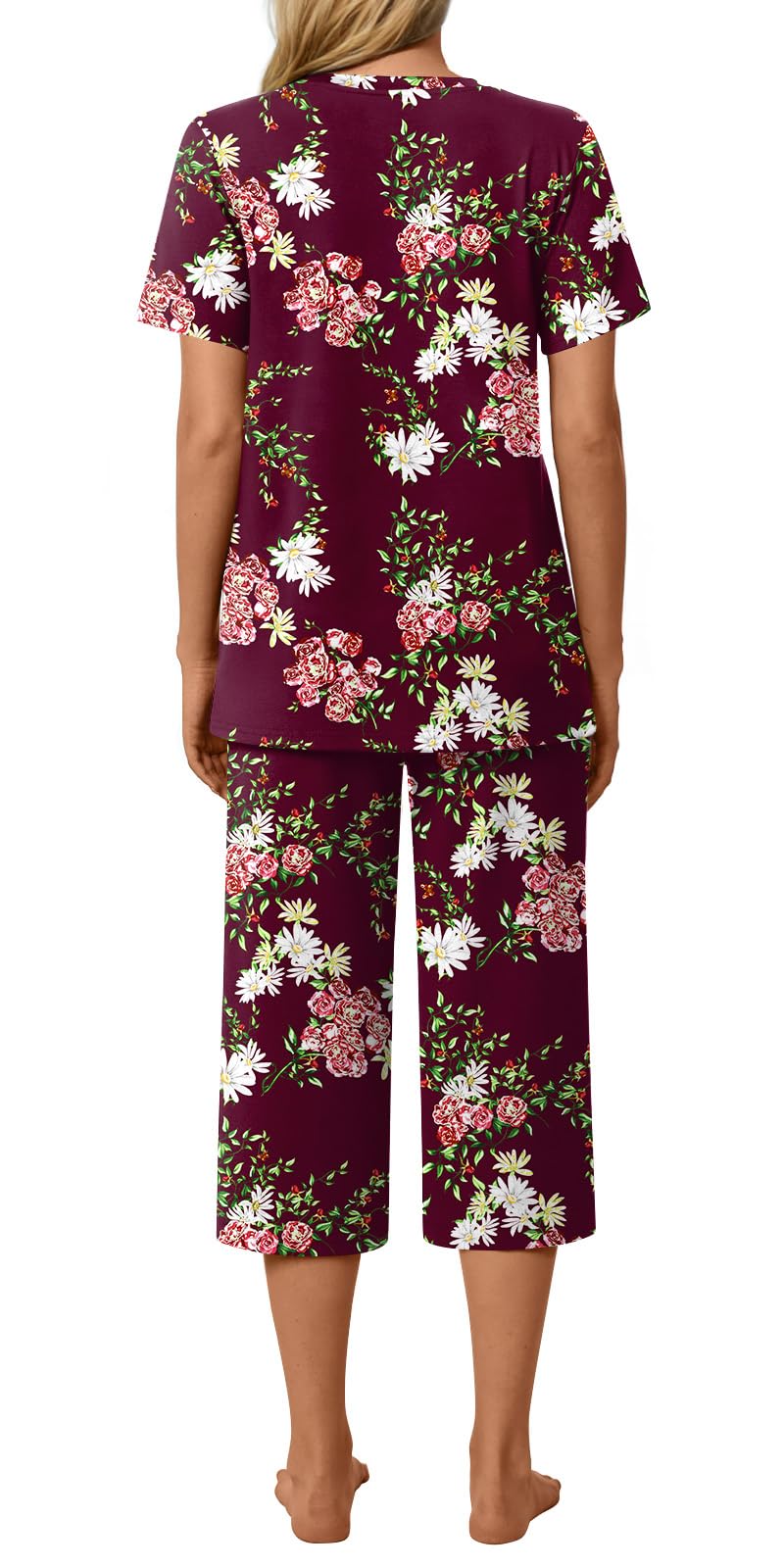 syoss Womens Pajamas Set 2 Piece Pj Sets Summer Loungewear Soft Capri Sleepwear With Pockets - Image 3