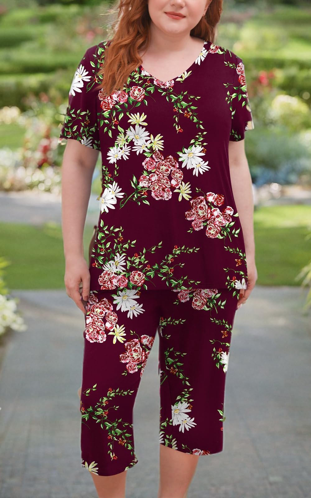 syoss Womens Pajamas Set 2 Piece Pj Sets Summer Loungewear Soft Capri Sleepwear With Pockets - Image 6